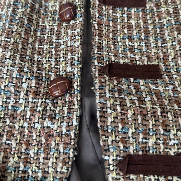 Women’s Vintage Newport News Brown Blue Tweed Faux Button Front Blazer Size 10 - Picture 5 of 12